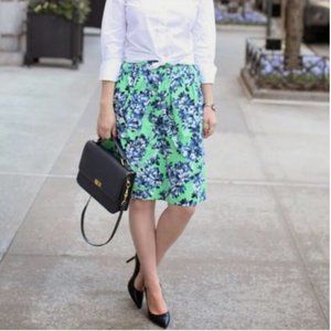 J. Crew The Pencil Skirt Basketweave Blue and Green Floral Print Sz. 00